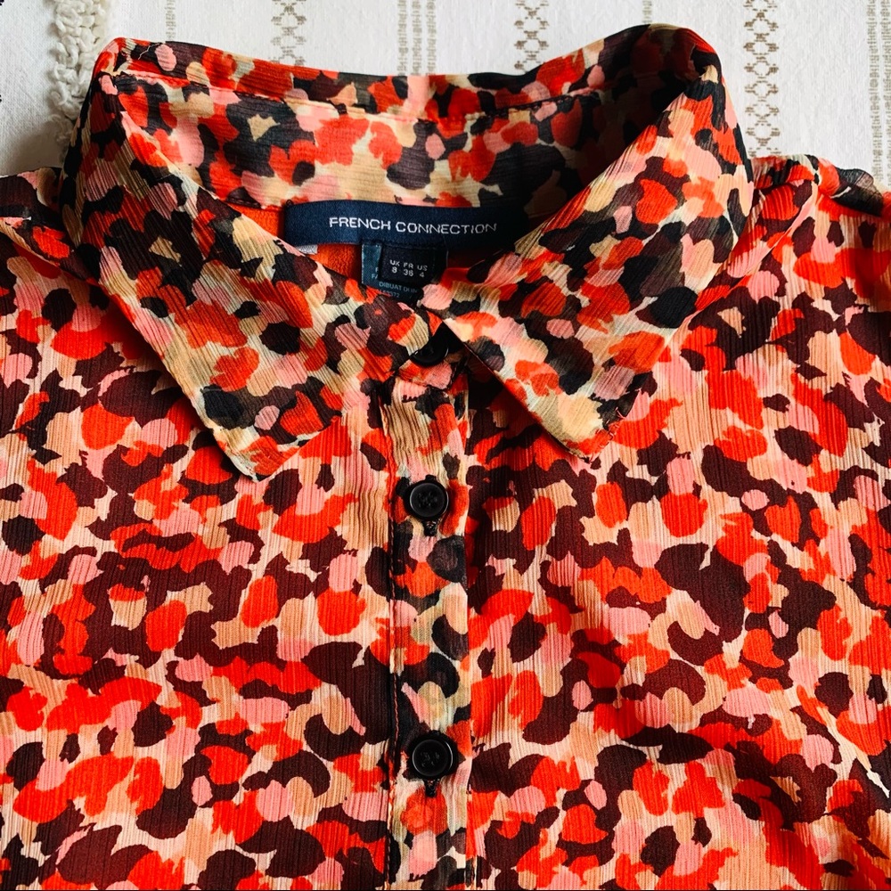 French Connection Red/Black Button-Down Sheer - image 7